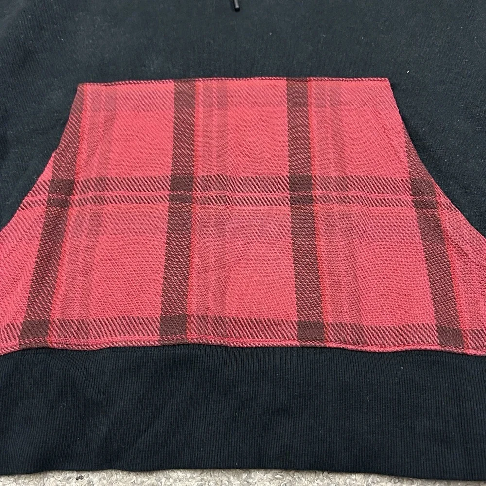 Outerknown Hoodie Mens Large Black Red Plaid Hooded Sweatshirt Hemp Cotton Blend